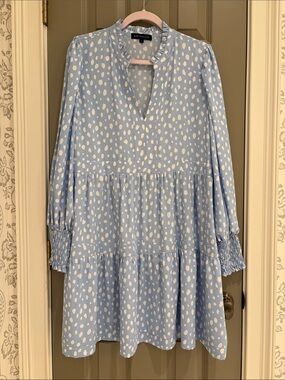 Gibson Light Blue Dress with White Dot Print